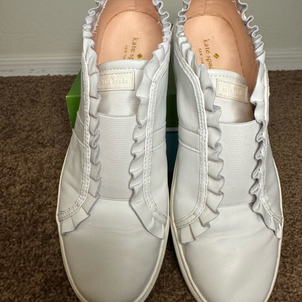 Kate Spade Layce Ruffle white leather sneakers